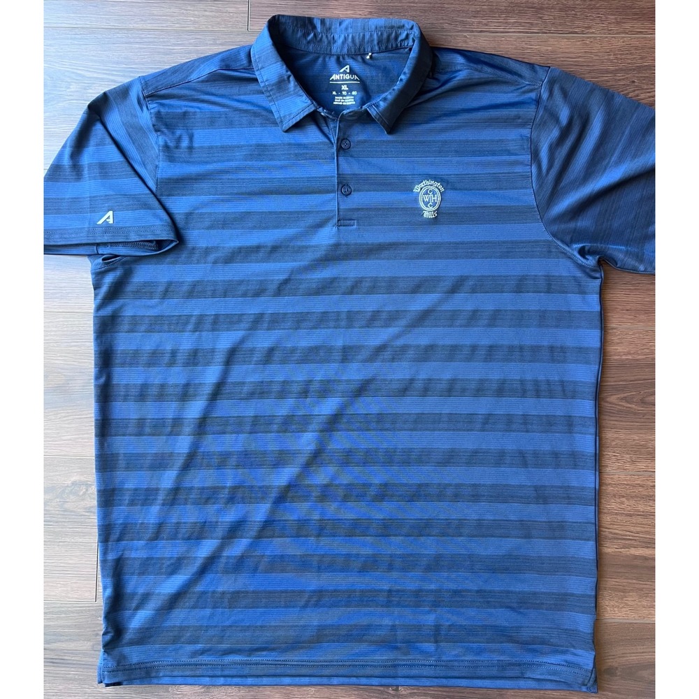 Antigua Mens XL Polo Shirt Worthington Hills Country Club Blue Striped Golf Top
